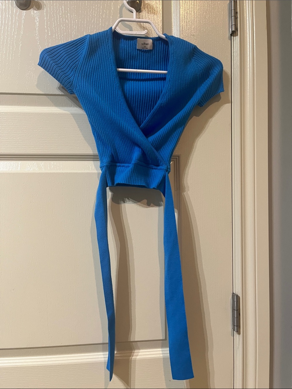 Wilfred Bright Blue Ribbed Wrap Top